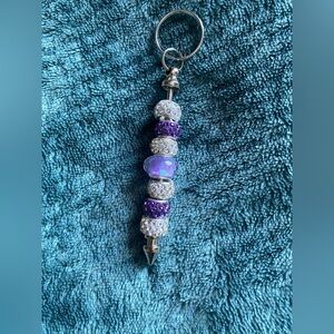 Purple and Silver Beaded Keychain